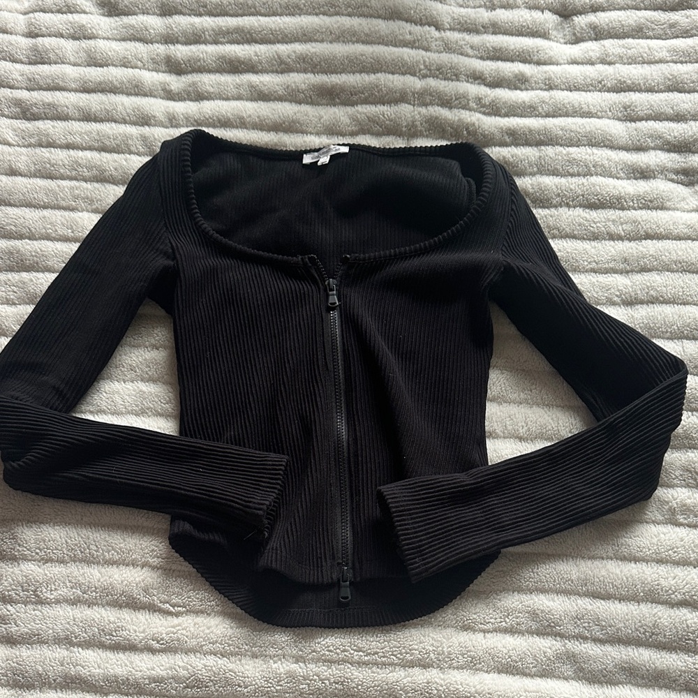 Good American Black Ribbed Long Sleeve Top